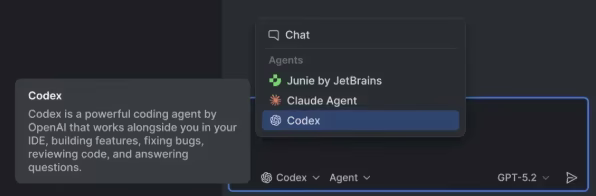 AI资讯:JetBrains IDE集成OpenAI Codex智能编码助手界面
