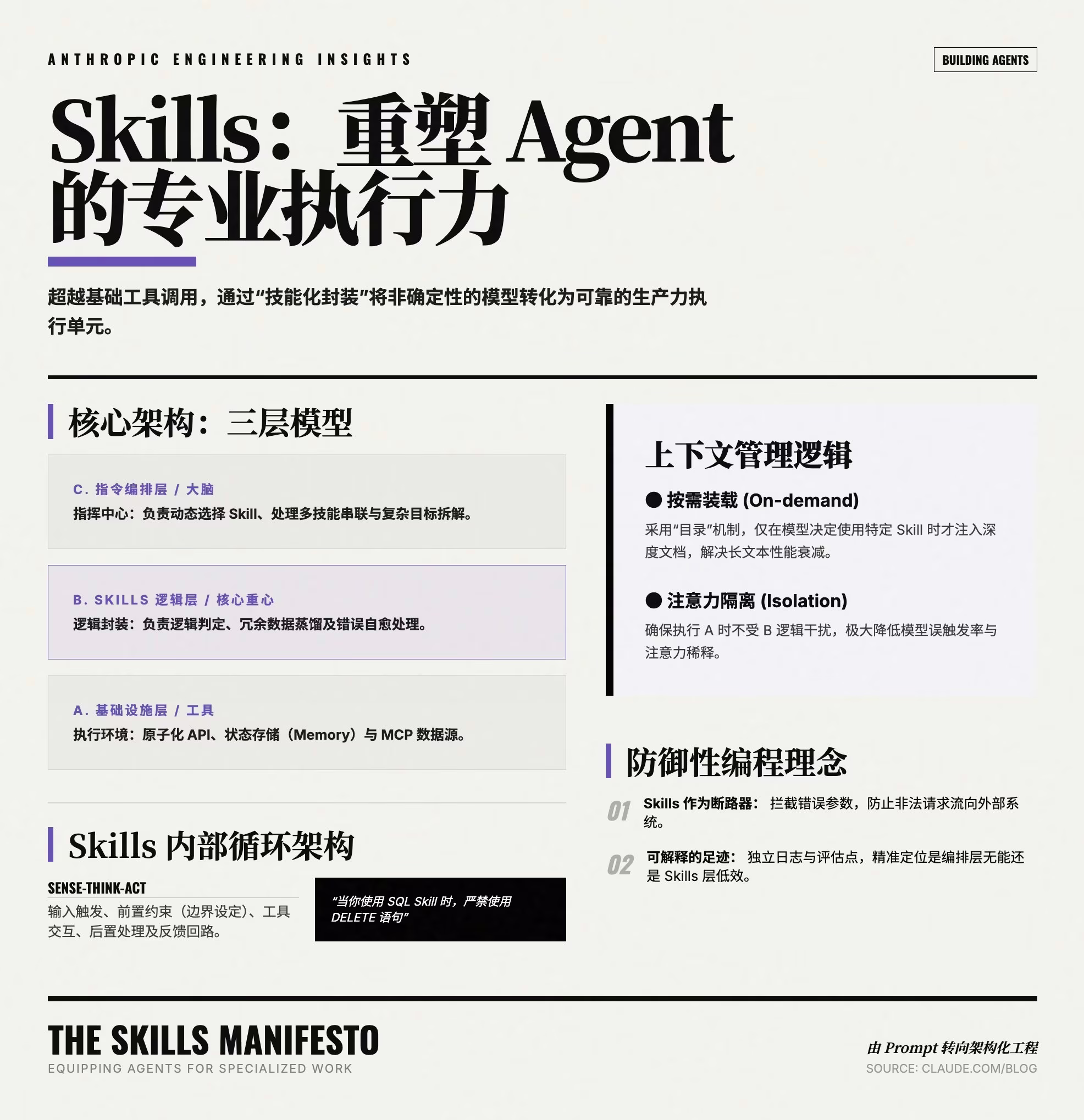 AI资讯:Claude团队Skills构建Agent三层架构示意图