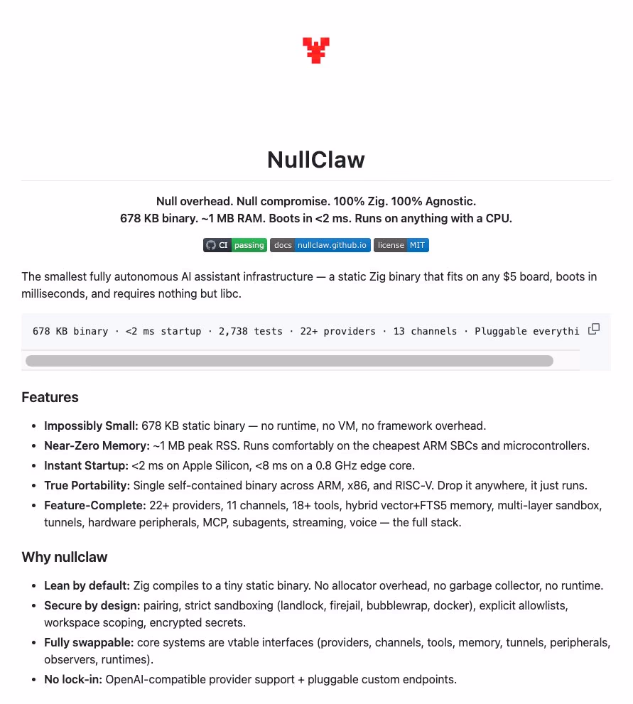 AI资讯：NullClaw极简AI助手678KB轻量级架构示意图