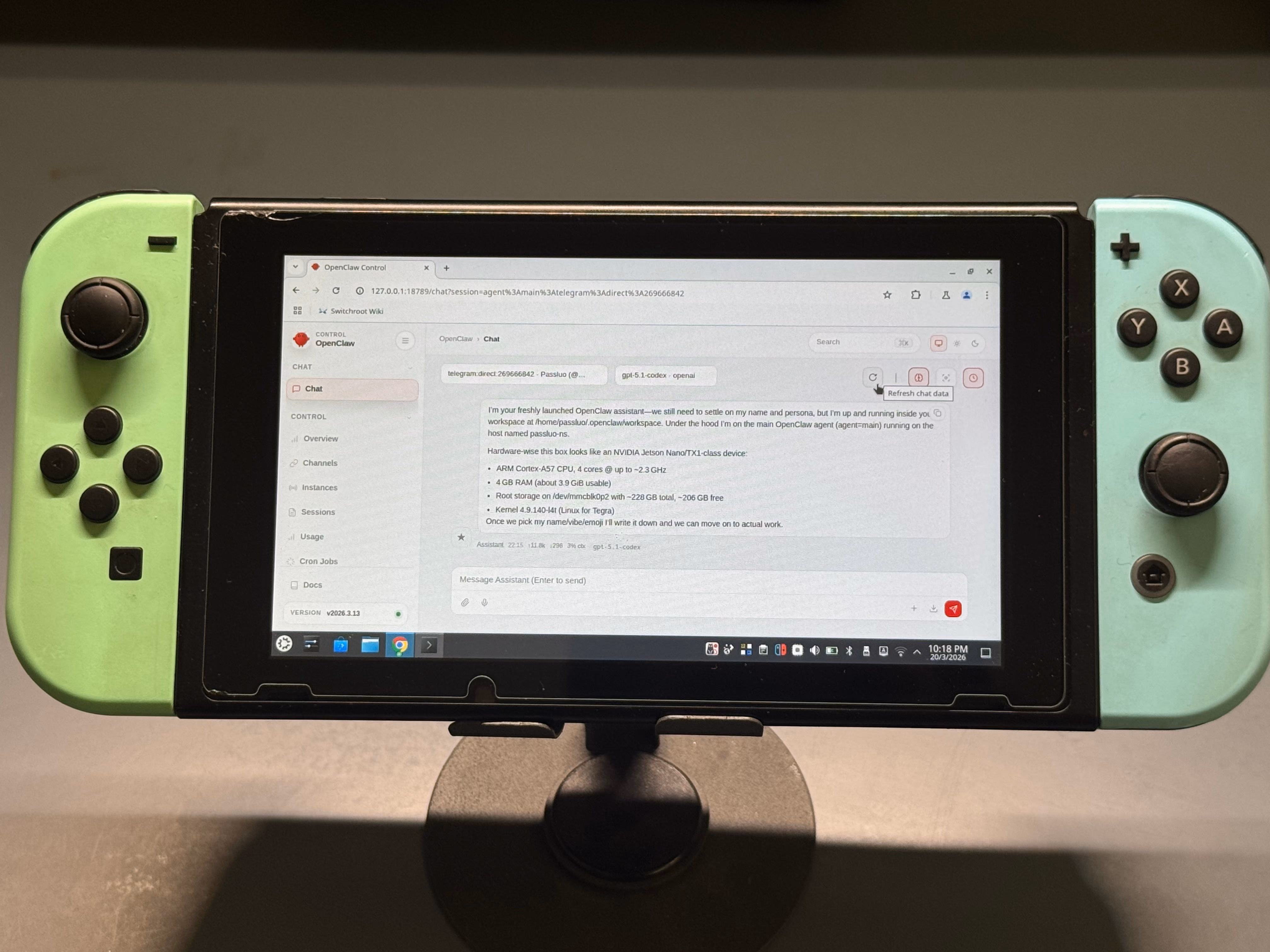 AI资讯:任天堂Switch屏幕显示正在运行Claw大模型项目界面