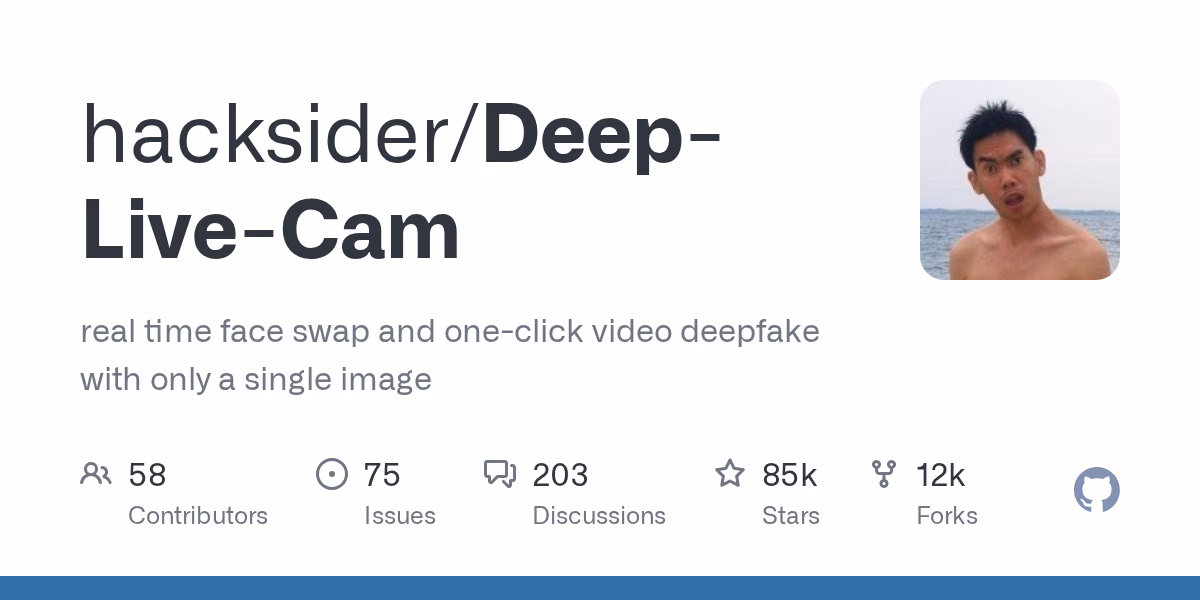 AI资讯：Deep-Live-Cam工具单张照片实现实时视频换脸效果演示