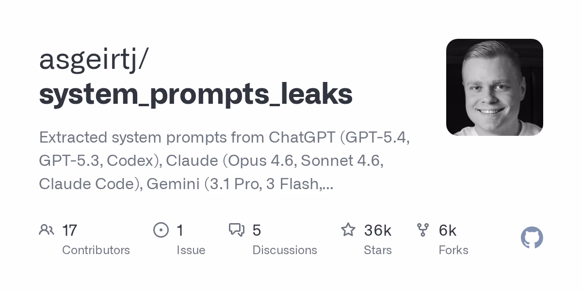 AI资讯:GitHub仓库中泄露的GPT-5.4与Claude 4.6系统指令文件列表