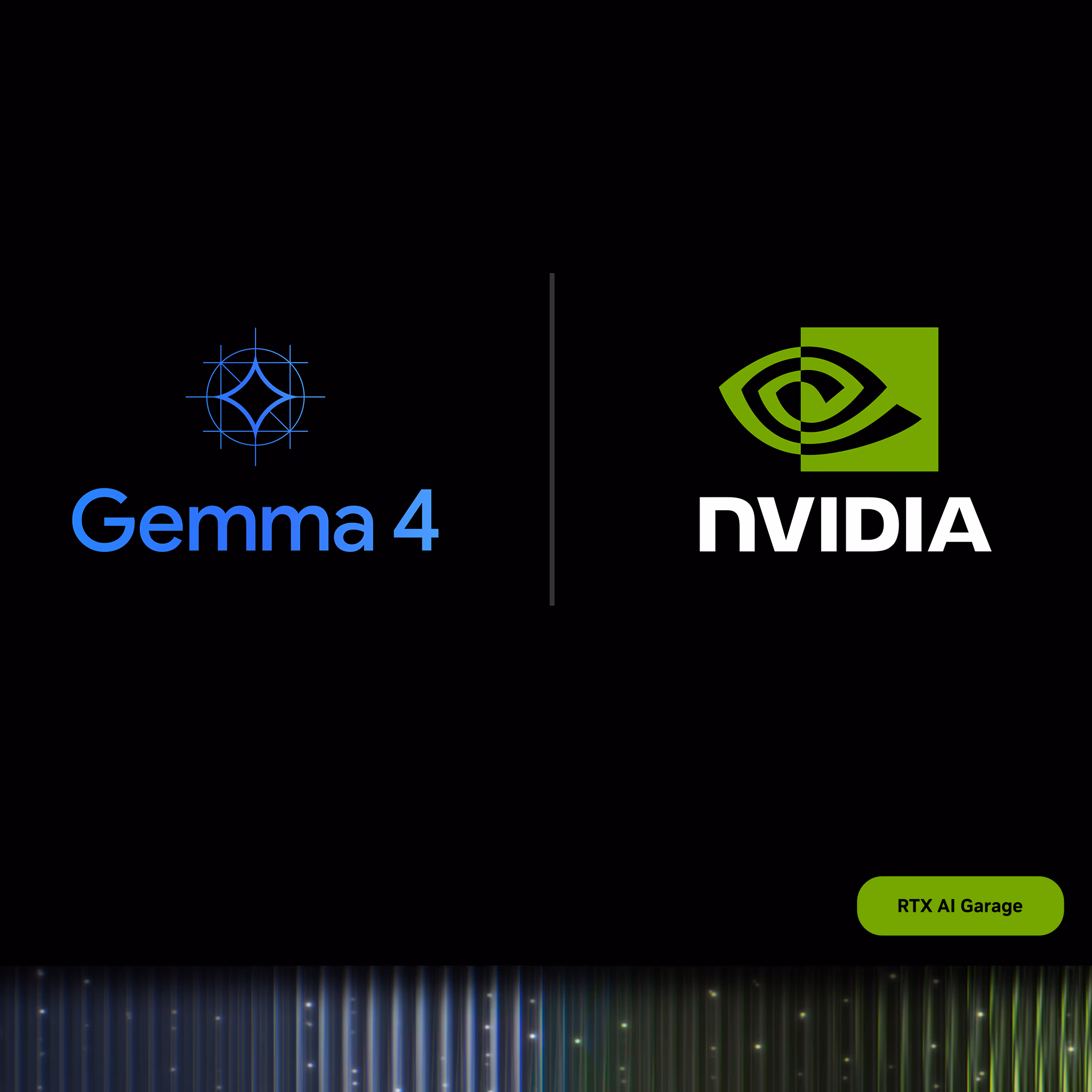 AI资讯:英伟达RTX显卡与谷歌Gemma 4模型深度适配的官方宣传海报