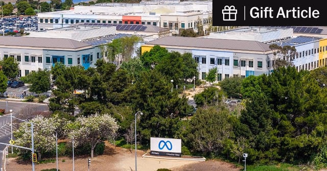 AI资讯:Meta公司标志以及面临职场变动而神色严峻的办公人员