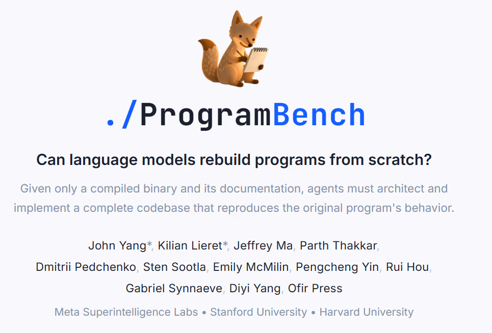 AI资讯:主流AI模型在ProgramBench中全线溃败的图表成绩单