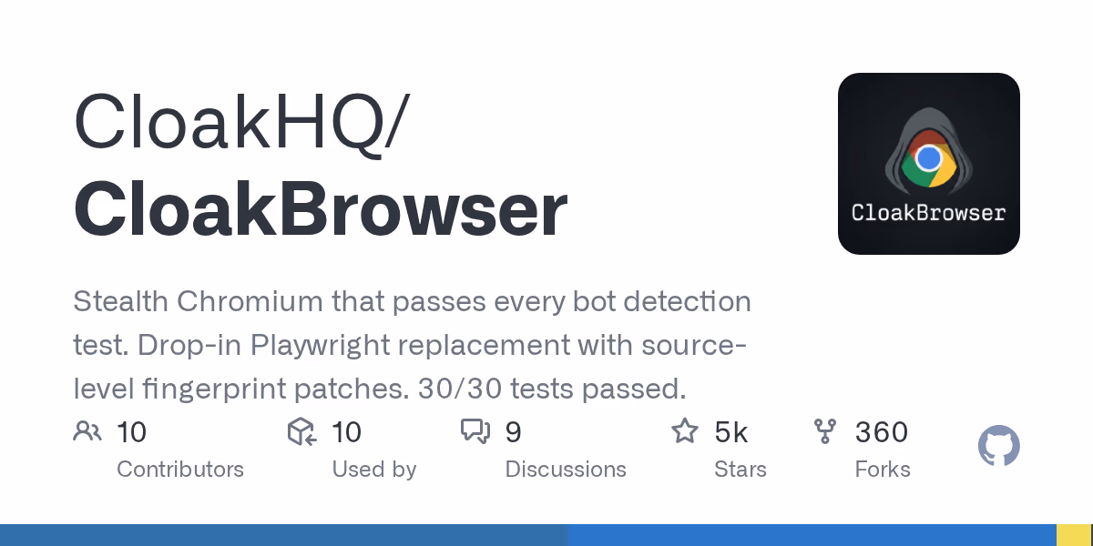 AI资讯：CloakBrowser浏览器绕过机器人检测的对比数据图