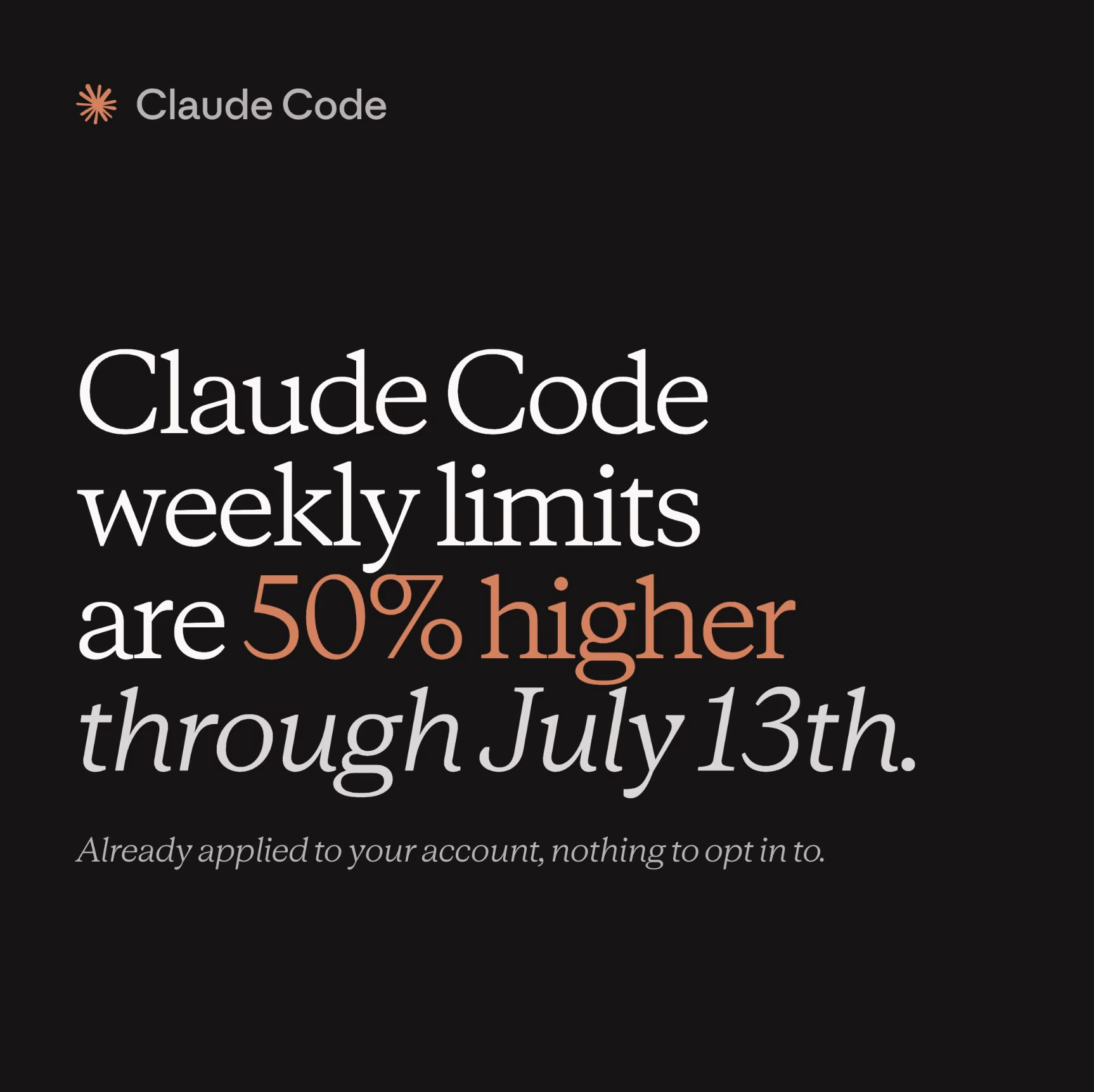 AI资讯：显示Claude Code提额公告详情的社交媒体截图