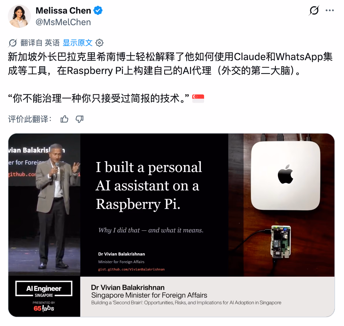 AI资讯：新加坡外长展示如何在树莓派硬件上运行AI代理