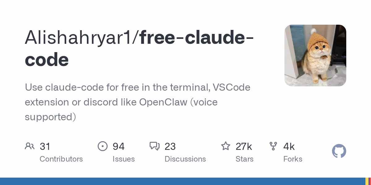 AI资讯:免费使用ClaudeCode编程助手开源项目社交预览图