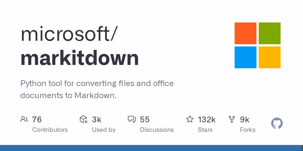 AI资讯：微软MarkItDown开源工具在GitHub上的星数增长数据与多格式支持列表