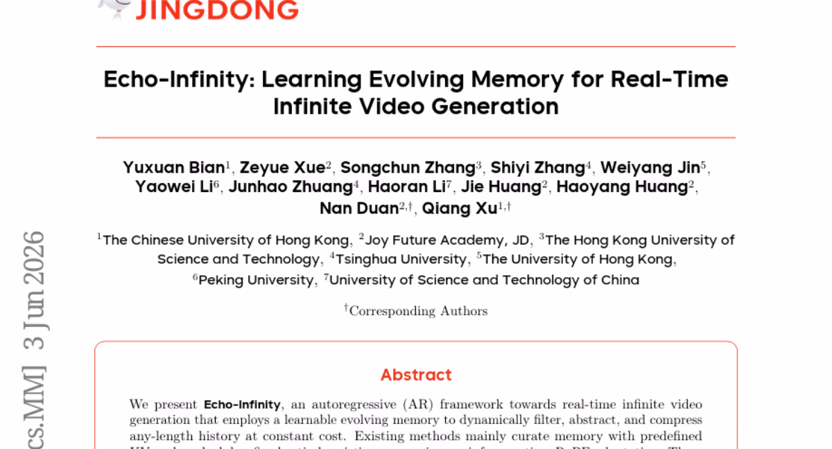 AI资讯：Echo-Infinity论文展示基于可进化内存的百万帧无限视频实时生成框架
