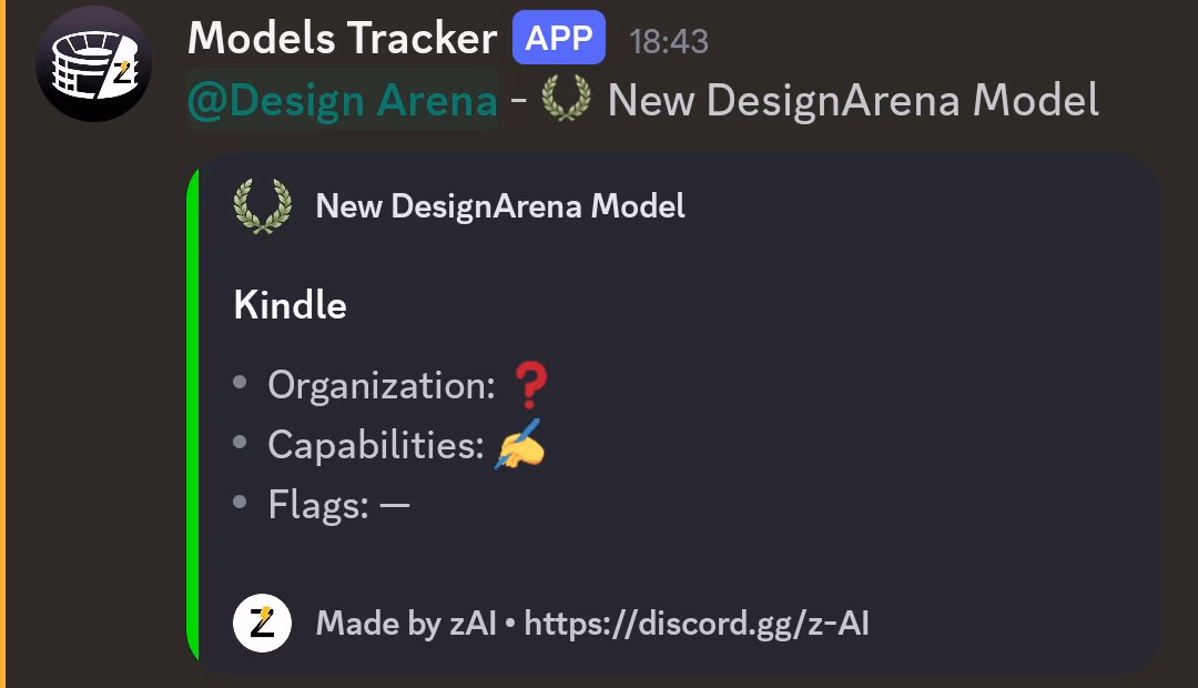 AI资讯:Design Arena竞技场中出现的Kindle匿名模型测试界面