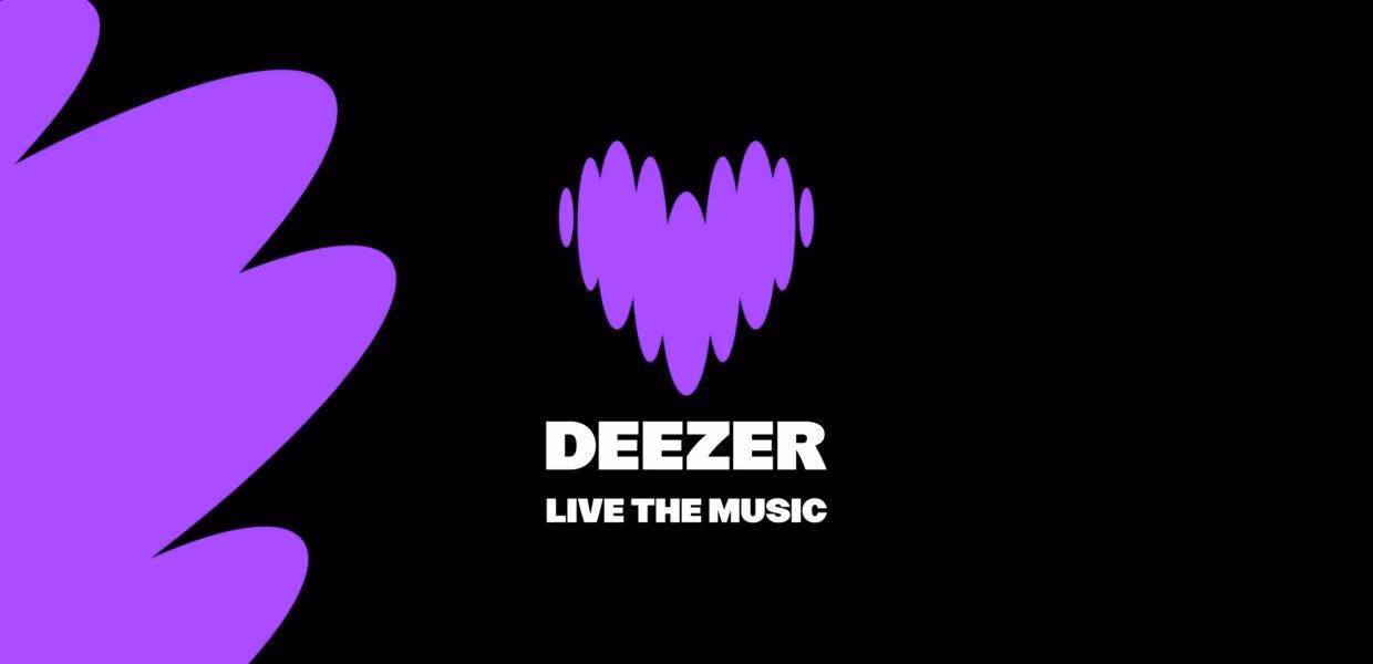 AI资讯：Deezer深色品牌标志及音乐生活口号横幅