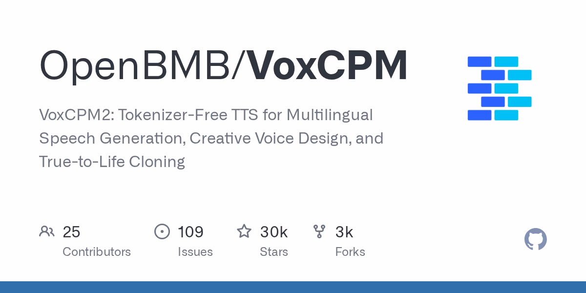 AI资讯:开源多语言语音生成大模型VoxCPM2端到端无缝克隆声音的技术架构原理图