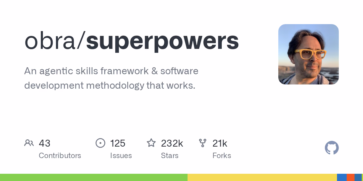 AI资讯:Superpowers开源项目在GitHub上的高星展示与逻辑架构示意图