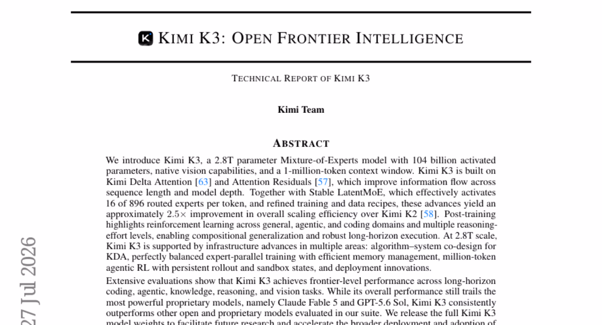 AI资讯：Kimi K3论文社交卡片展示模型摘要