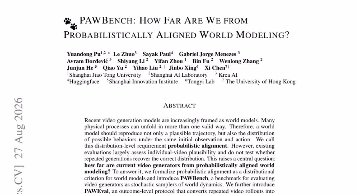 AI资讯:PAWBench比较视频世界模型概率分布
