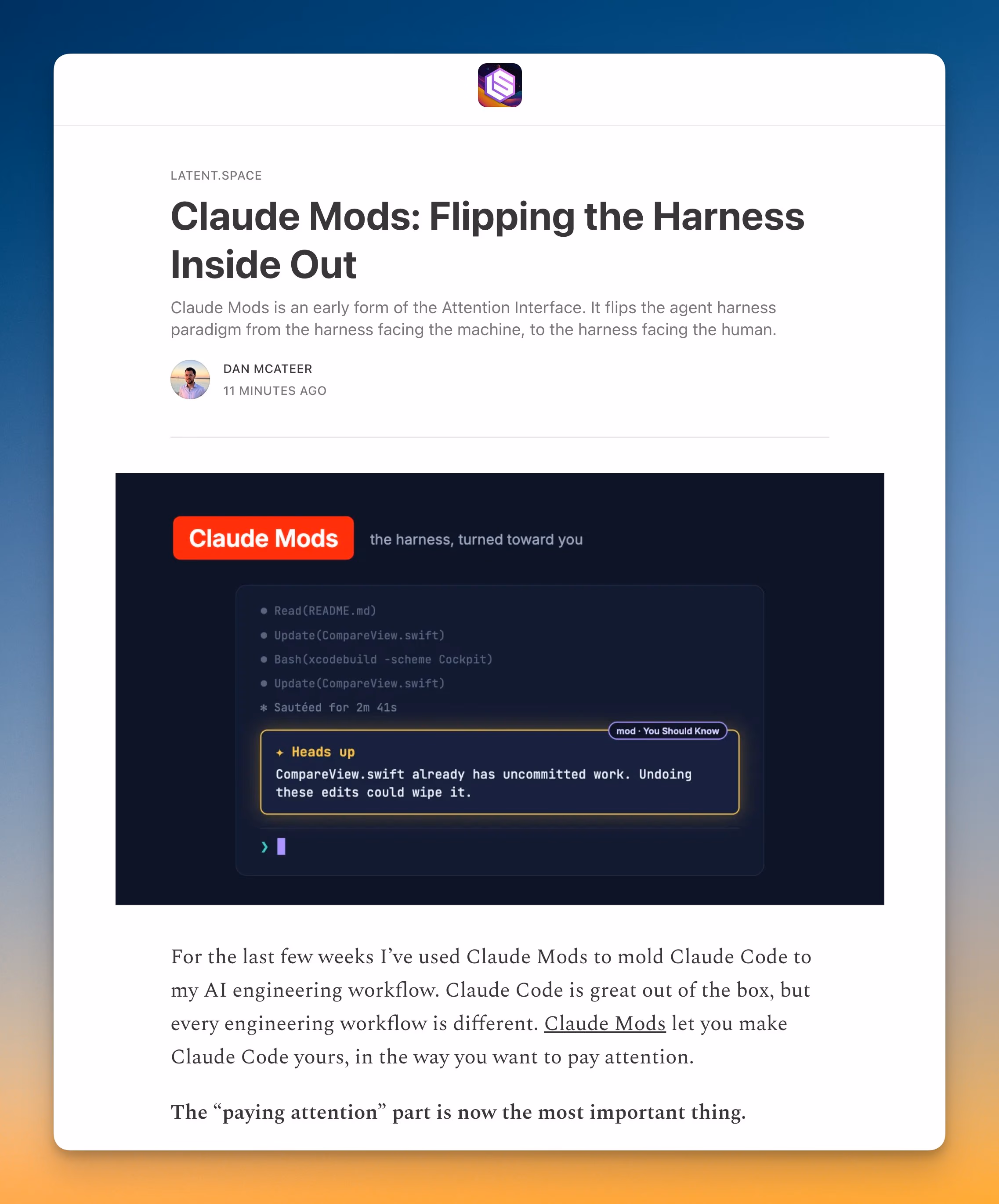 AI资讯:Claude Mods在Claude Code里的界面示例截图