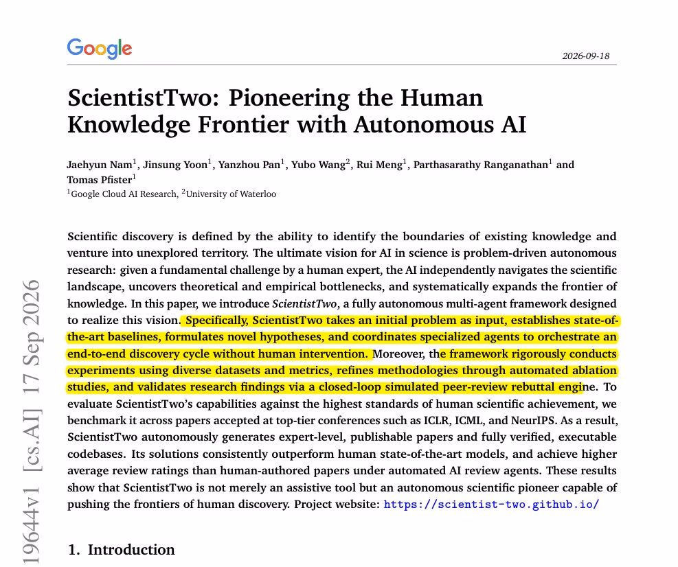 AI资讯: 谷歌 ScientistTwo 论文结果图表