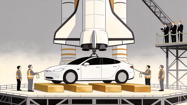 AI资讯:特斯拉与SpaceX标志并排的合并概念画面