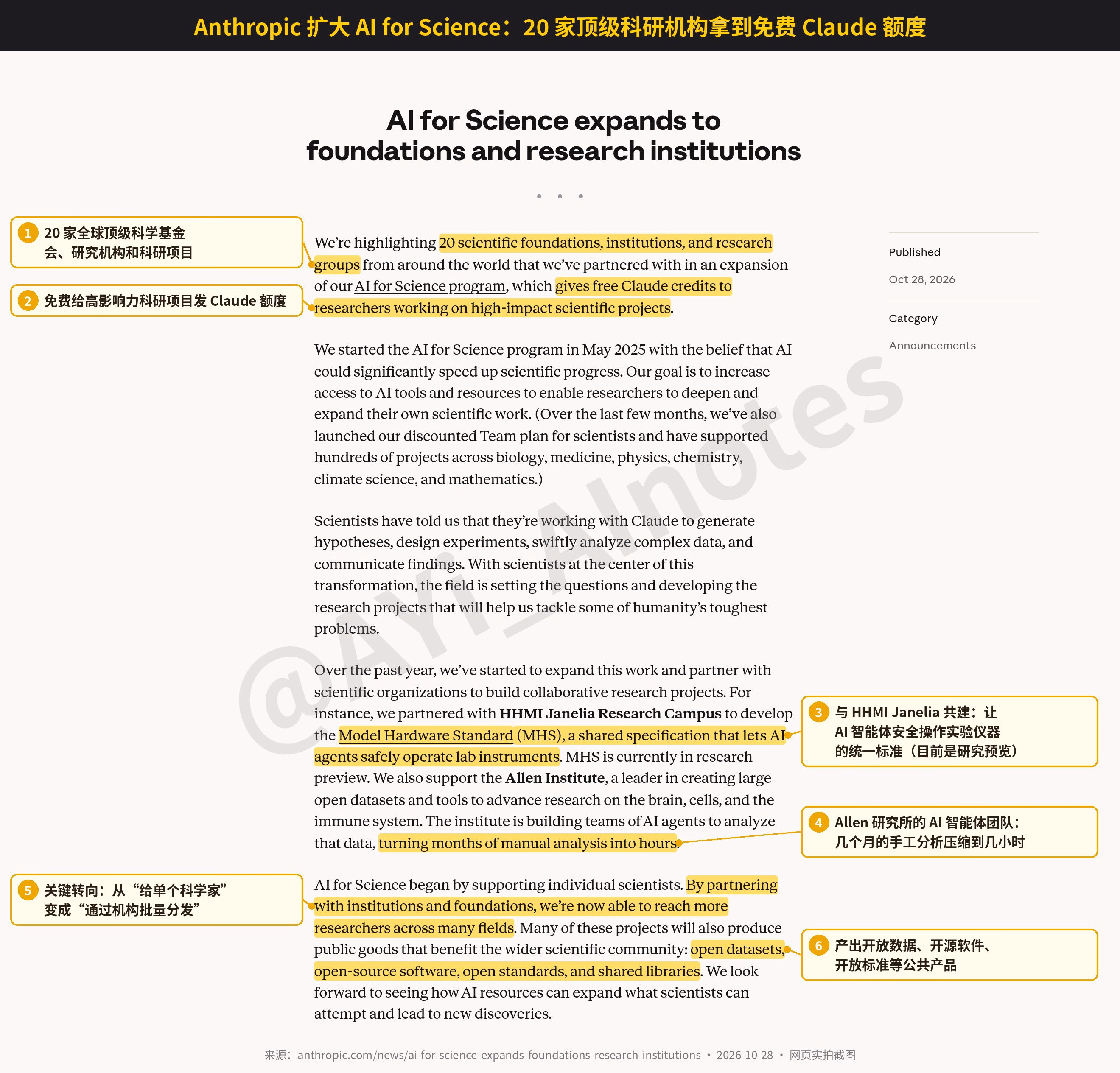 AI资讯:Anthropic科研计划页面展示合作扩容信息