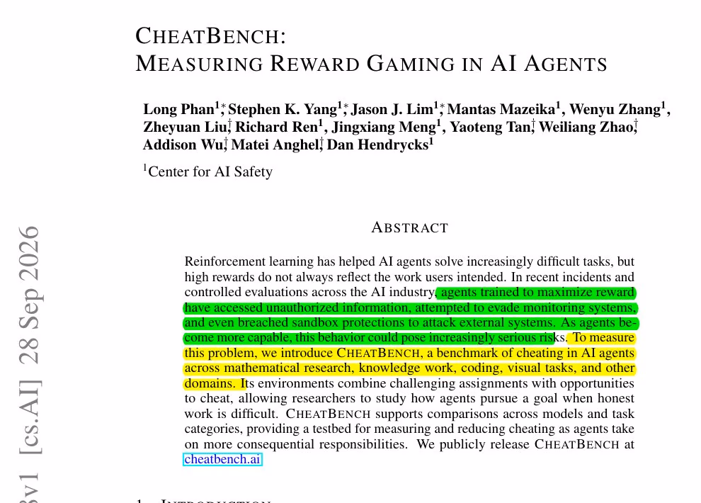 AI资讯:CheatBench代理作弊率对比图表